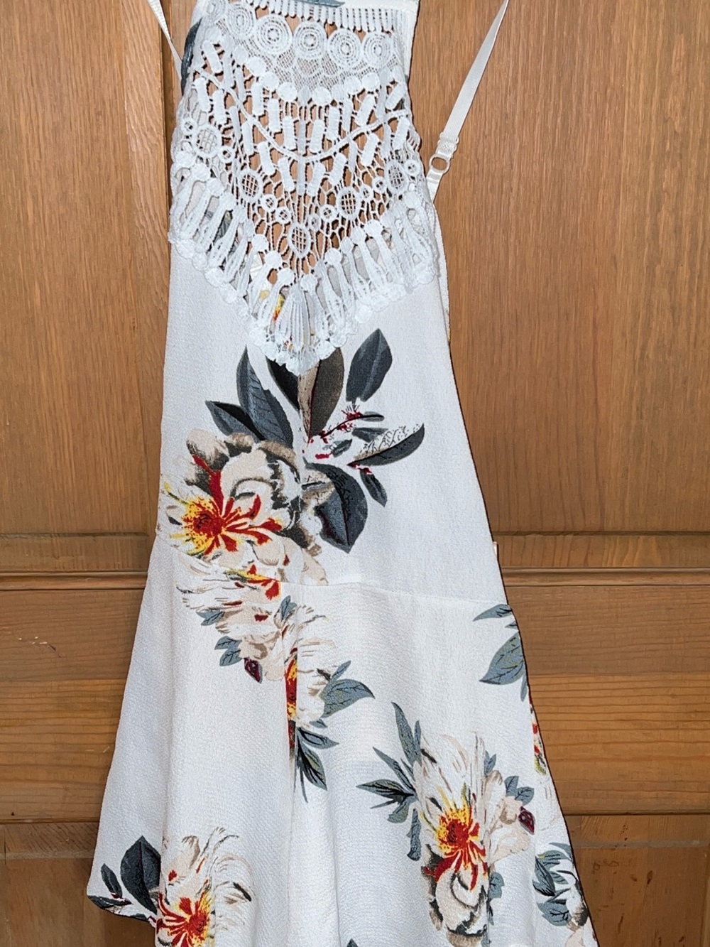 SHEIN White Floral Crochet Halter Jumpsuit Romper